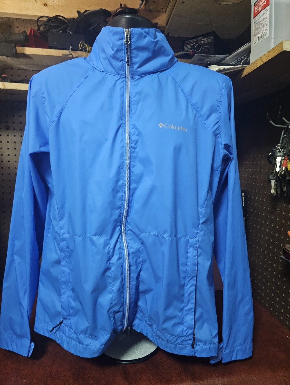 Columbia Womens Jacket XLG Windbreaker Zip Hood Pockets Blue Water Repellent